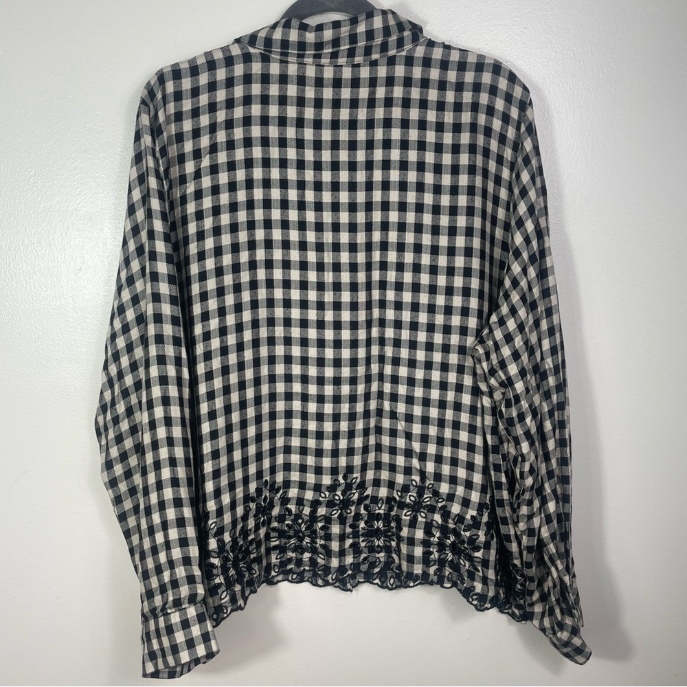 Plus Size Plaid Button Up Shirt with Floral Lace Embroidery Detail - Picture 5 of 5